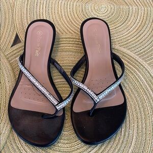 Black Rhinestone Sandals - Size 8